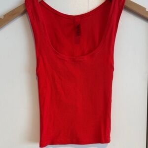 Red Ribbed Tank Top